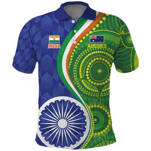 India Vs Australian Cricket Custom Polo Shirt Ashoka Chakra and Aboriginal Together