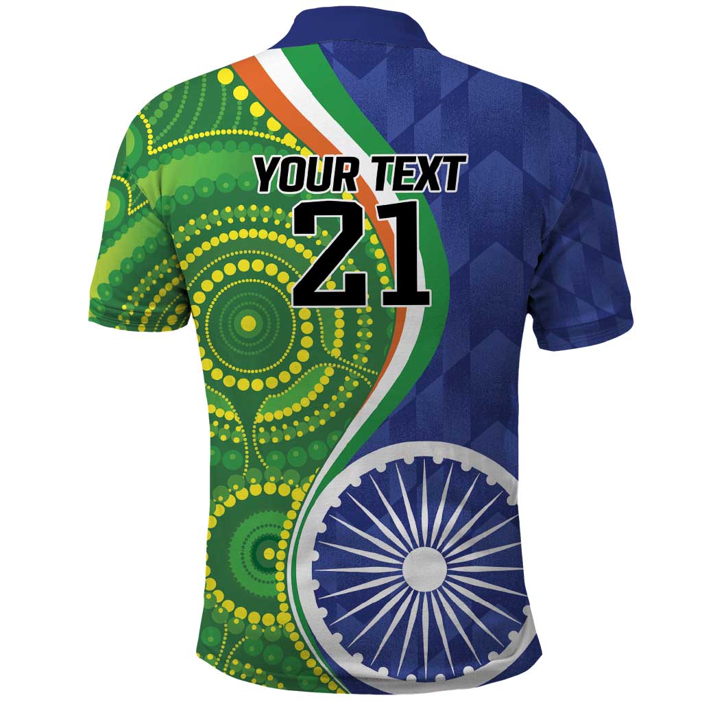 India Vs Australian Cricket Custom Polo Shirt Ashoka Chakra and Aboriginal Together