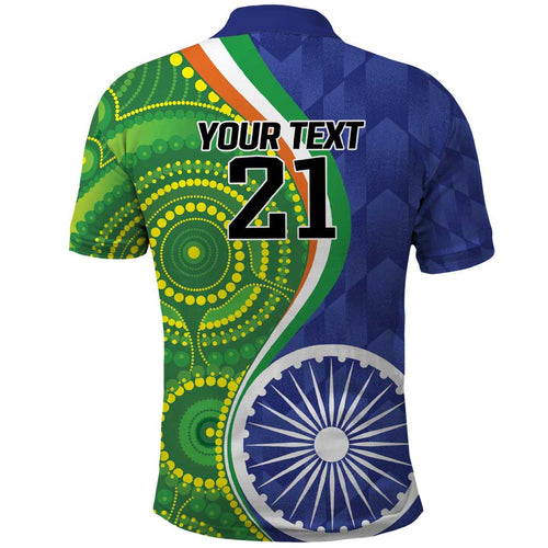 India Vs Australian Cricket Custom Polo Shirt Ashoka Chakra and Aboriginal Together