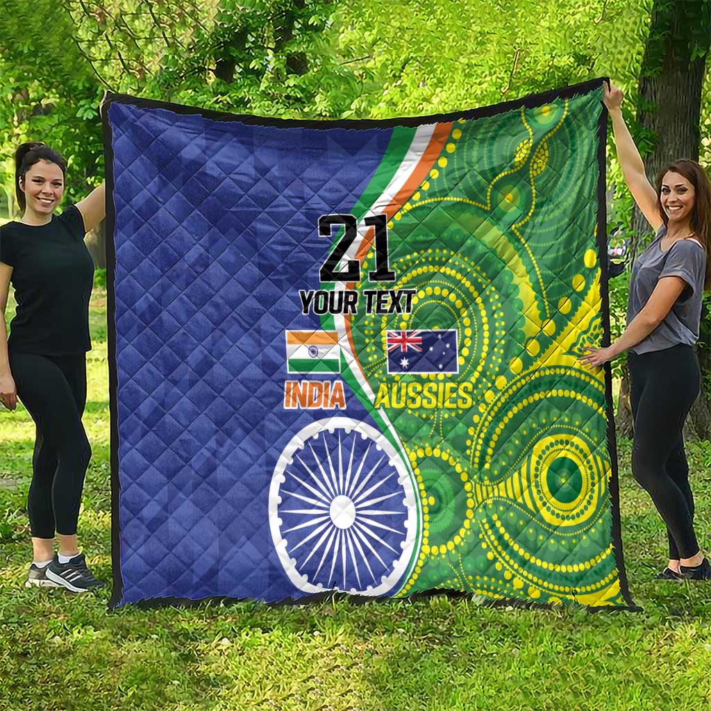India Vs Australian Cricket Custom Quilt Ashoka Chakra and Aboriginal Together