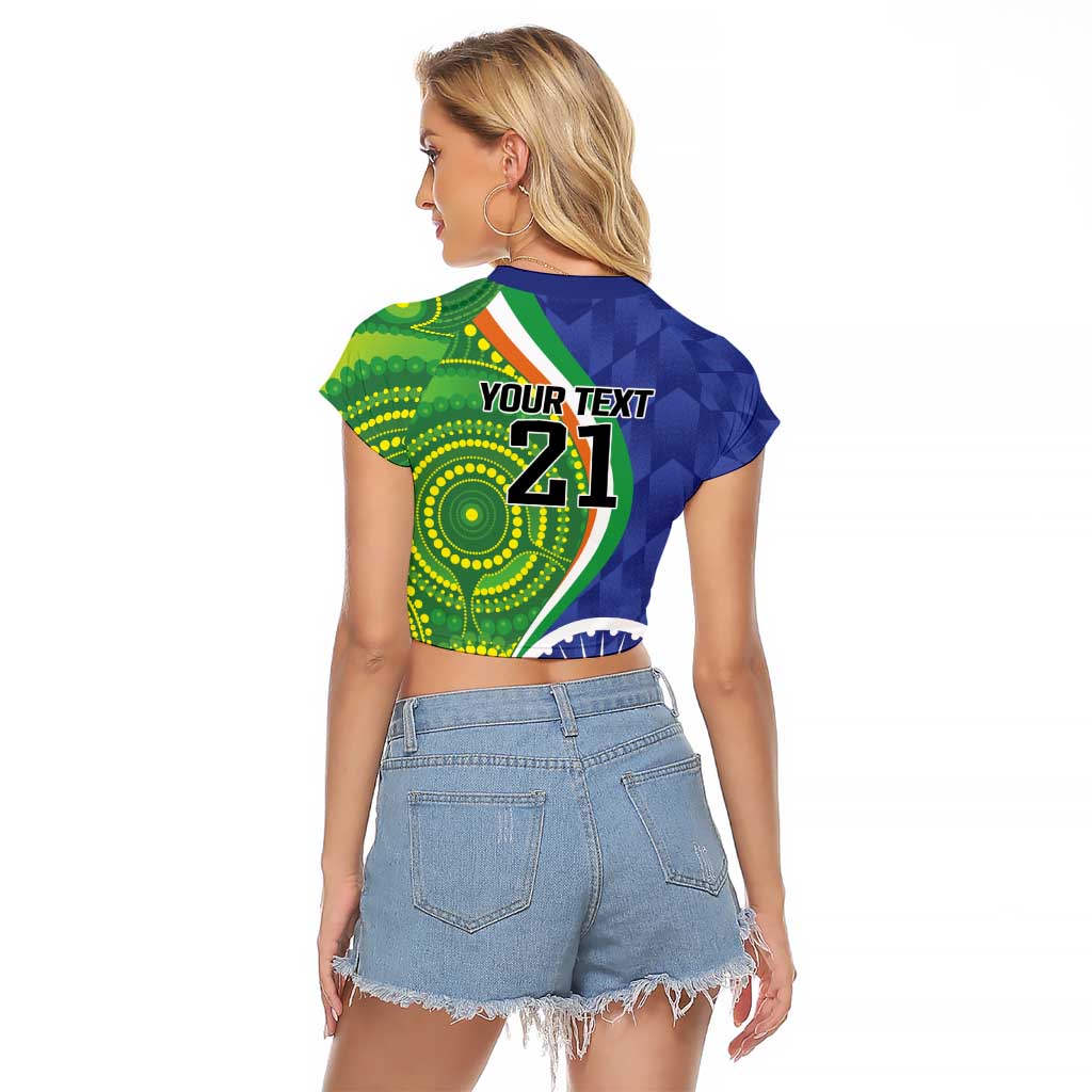 India Vs Australian Cricket Custom Raglan Cropped T Shirt Ashoka Chakra and Aboriginal Together