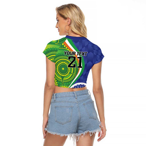 India Vs Australian Cricket Custom Raglan Cropped T Shirt Ashoka Chakra and Aboriginal Together