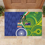 India Vs Australian Cricket Custom Rubber Doormat Ashoka Chakra and Aboriginal Together