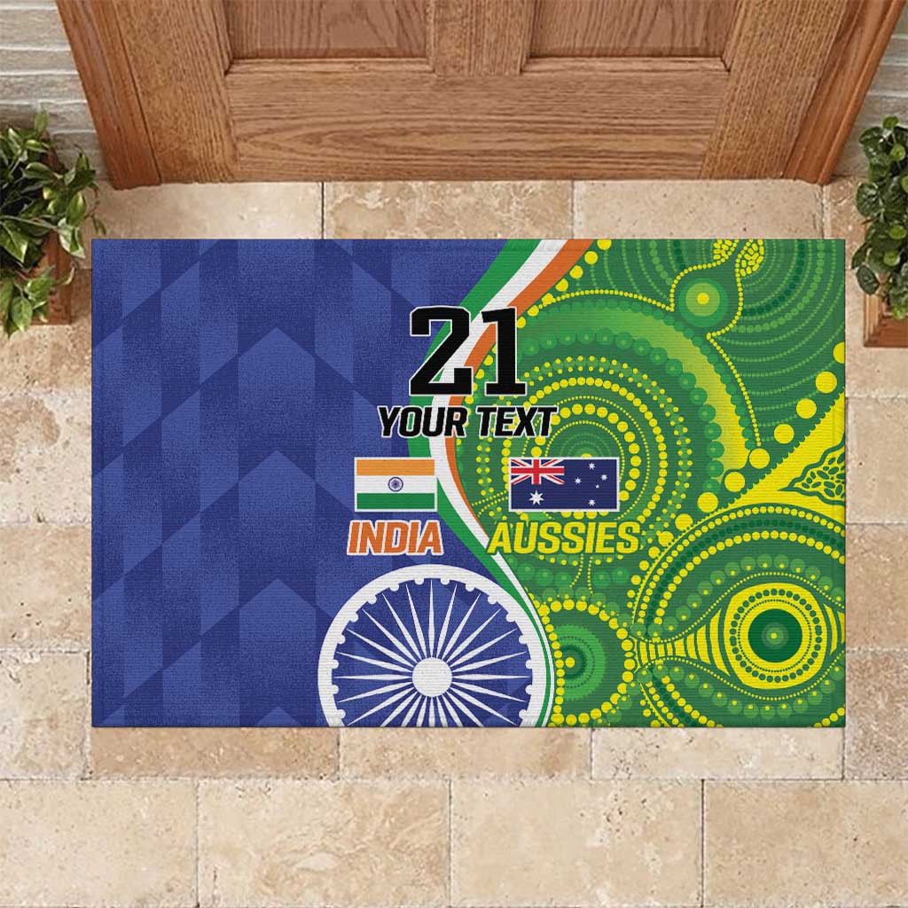 India Vs Australian Cricket Custom Rubber Doormat Ashoka Chakra and Aboriginal Together