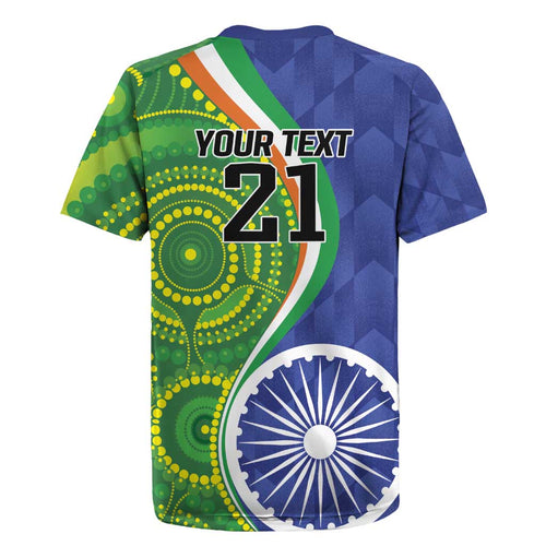 India Vs Australian Cricket Custom Rugby Jersey Ashoka Chakra and Aboriginal Together