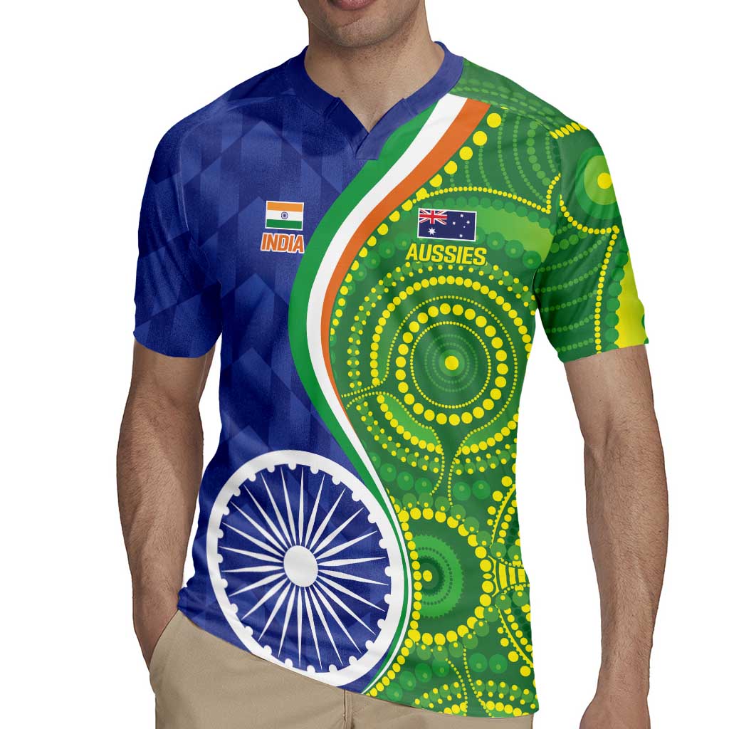 India Vs Australian Cricket Custom Rugby Jersey Ashoka Chakra and Aboriginal Together