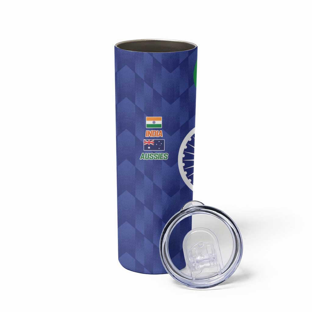 India Vs Australian Cricket Custom Skinny Tumbler Ashoka Chakra and Aboriginal Together