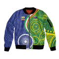 India Vs Australian Cricket Custom Sleeve Zip Bomber Jacket Ashoka Chakra and Aboriginal Together