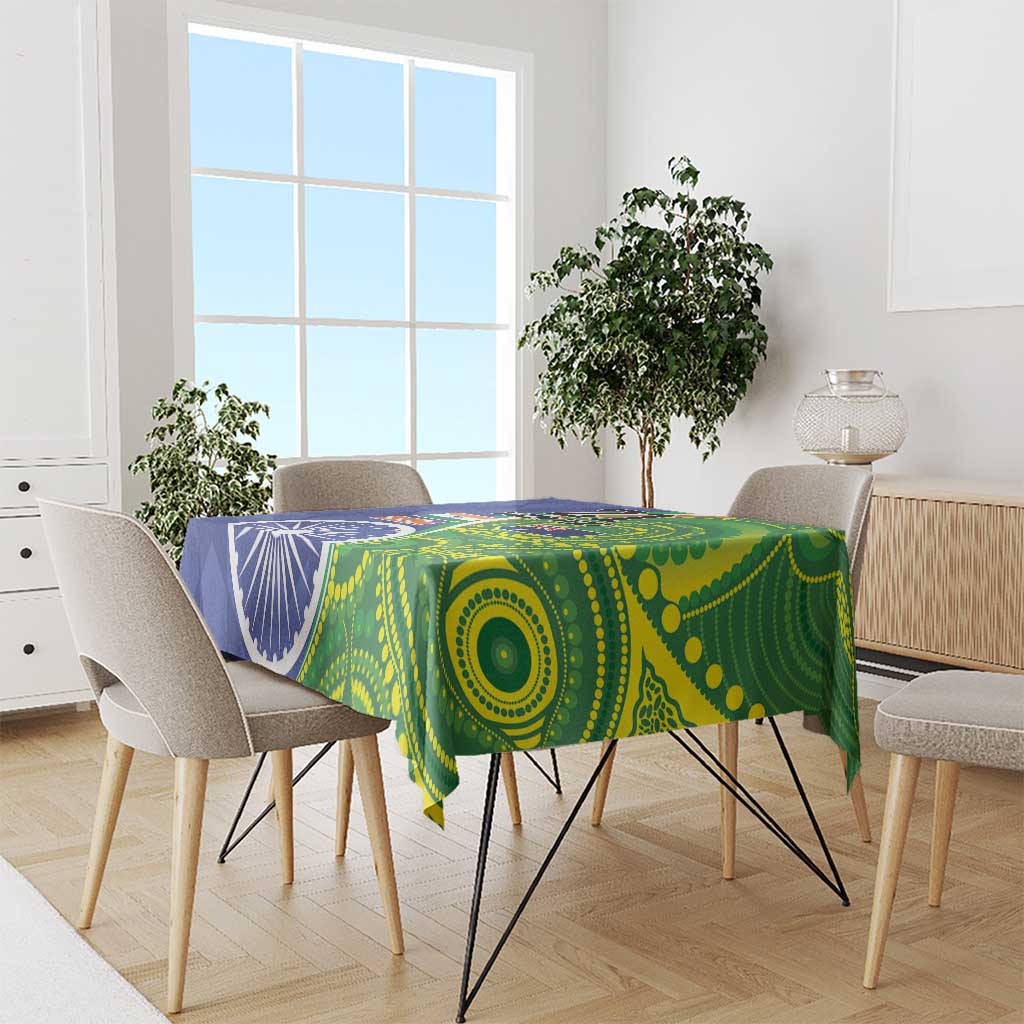 India Vs Australian Cricket Custom Tablecloth Ashoka Chakra and Aboriginal Together