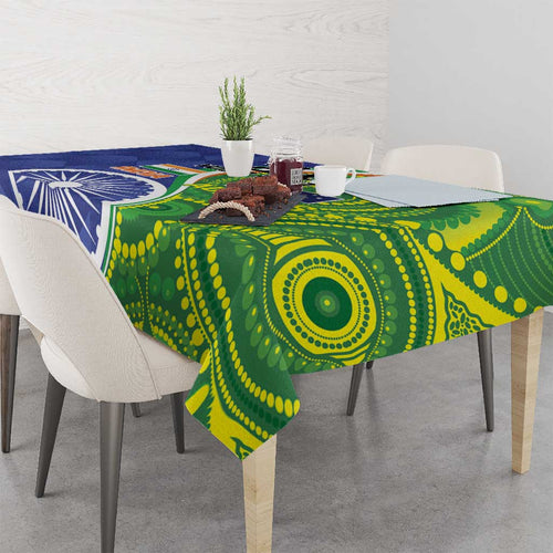 India Vs Australian Cricket Custom Tablecloth Ashoka Chakra and Aboriginal Together