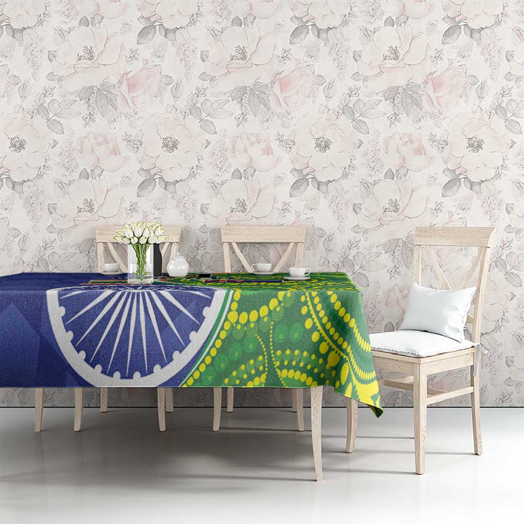 India Vs Australian Cricket Custom Tablecloth Ashoka Chakra and Aboriginal Together