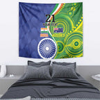 India Vs Australian Cricket Custom Tapestry Ashoka Chakra and Aboriginal Together