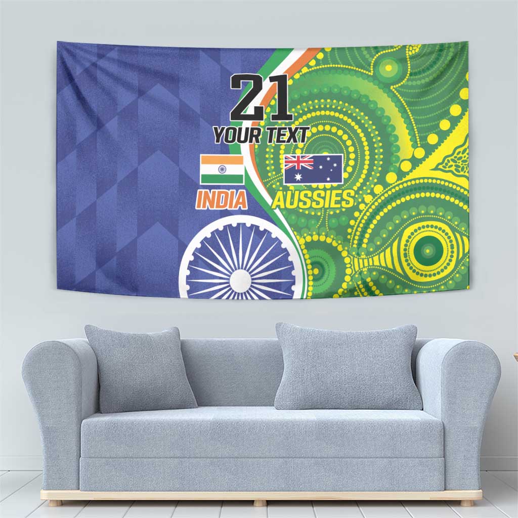 India Vs Australian Cricket Custom Tapestry Ashoka Chakra and Aboriginal Together