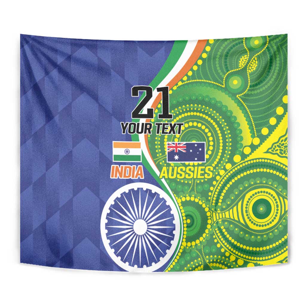 India Vs Australian Cricket Custom Tapestry Ashoka Chakra and Aboriginal Together