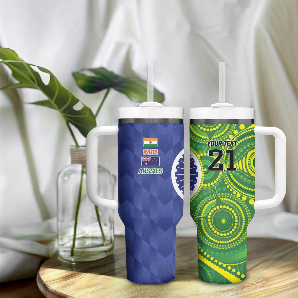 India Vs Australian Cricket Custom Tumbler With Handle Ashoka Chakra and Aboriginal Together