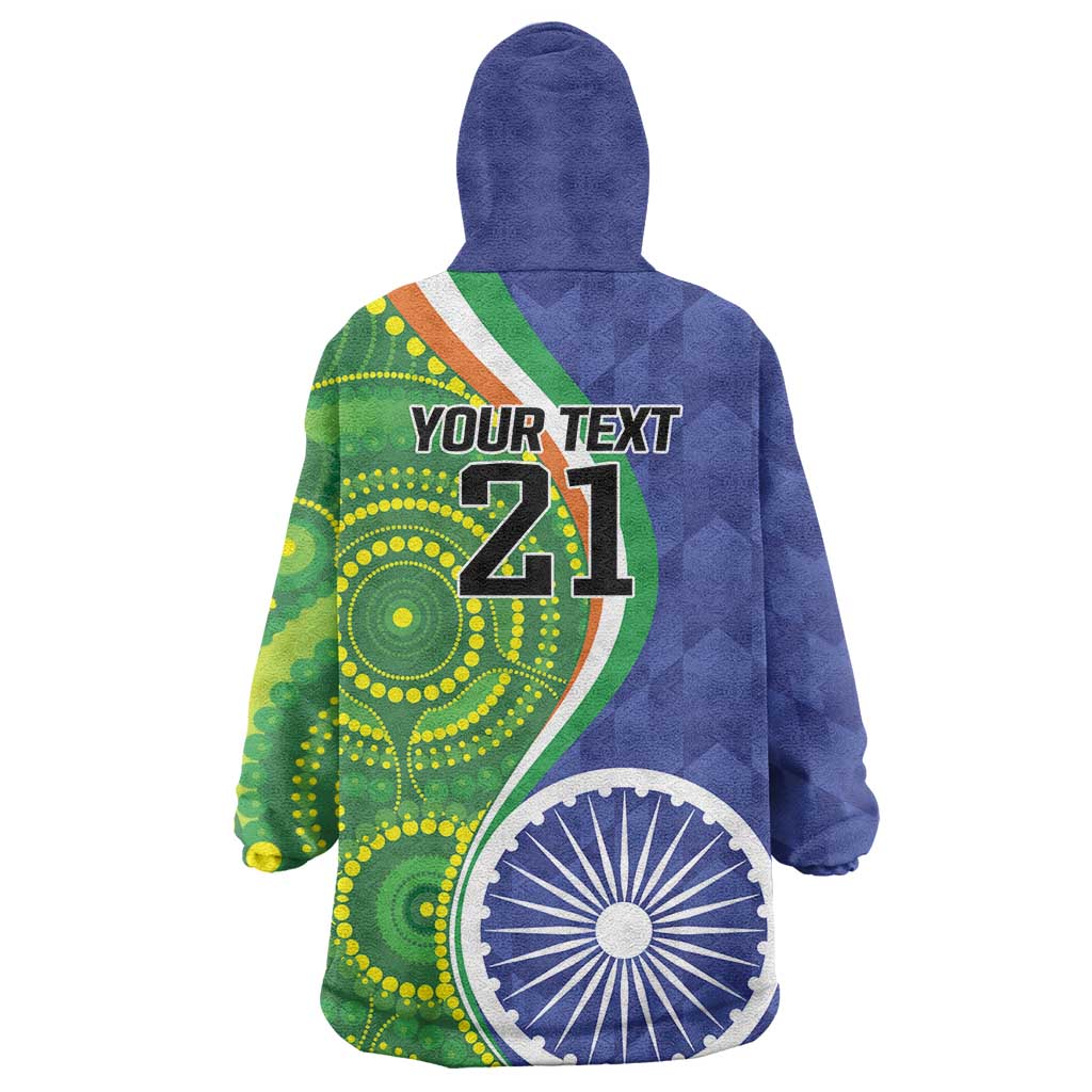 India Vs Australian Cricket Custom Wearable Blanket Hoodie Ashoka Chakra and Aboriginal Together