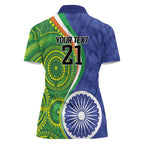 India Vs Australian Cricket Custom Women Polo Shirt Ashoka Chakra and Aboriginal Together