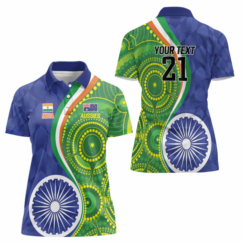 India Vs Australian Cricket Custom Women Polo Shirt Ashoka Chakra and Aboriginal Together