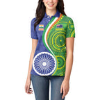 India Vs Australian Cricket Custom Women Polo Shirt Ashoka Chakra and Aboriginal Together