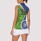 India Vs Australian Cricket Custom Women Sleeveless Polo Shirt Ashoka Chakra and Aboriginal Together