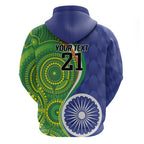 India Vs Australian Cricket Custom Zip Hoodie Ashoka Chakra and Aboriginal Together