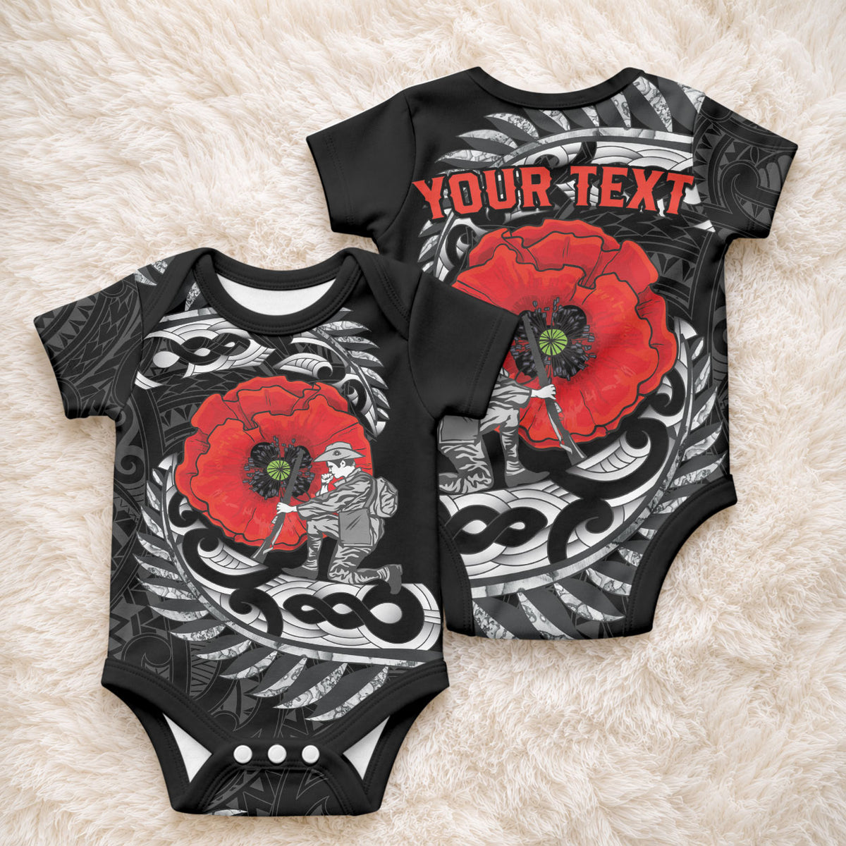ANZAC Day Aotearoa Silver Fern Maori Personalised Baby Onesie