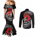 ANZAC Day Aotearoa Silver Fern Maori Personalised Couples Matching Mermaid Dress and Long Sleeve Button Shirt