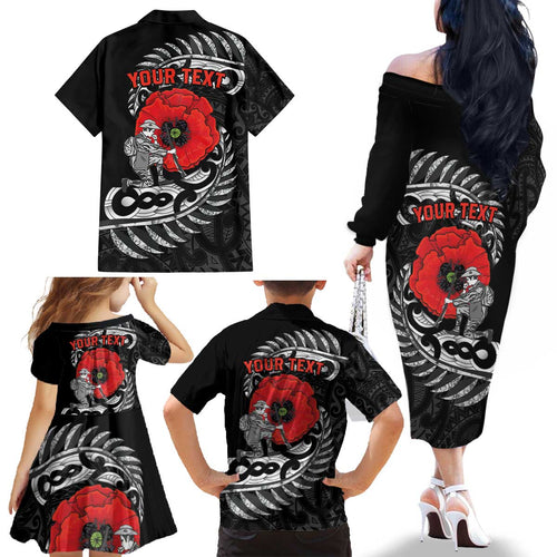 ANZAC Day Aotearoa Silver Fern Maori Personalised Family Matching Off The Shoulder Long Sleeve Dress and Hawaiian Shirt