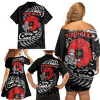 ANZAC Day Aotearoa Silver Fern Maori Personalised Family Matching Off Shoulder Short Dress and Hawaiian Shirt