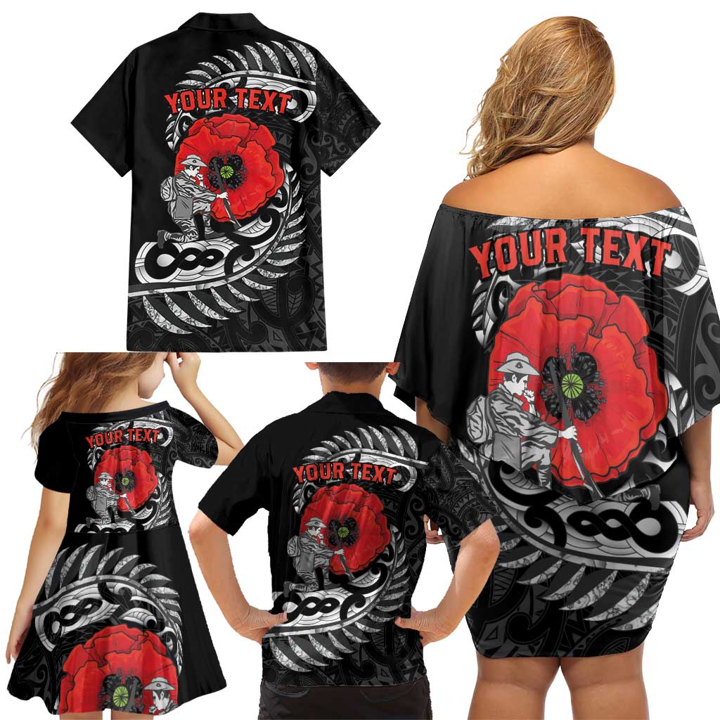 ANZAC Day Aotearoa Silver Fern Maori Personalised Family Matching Off Shoulder Short Dress and Hawaiian Shirt