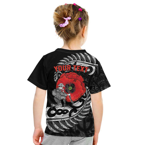 ANZAC Day Aotearoa Silver Fern Maori Personalised Kid T Shirt