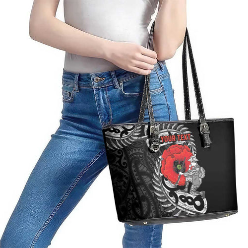 ANZAC Day Aotearoa Silver Fern Maori Personalised Leather Tote Bag