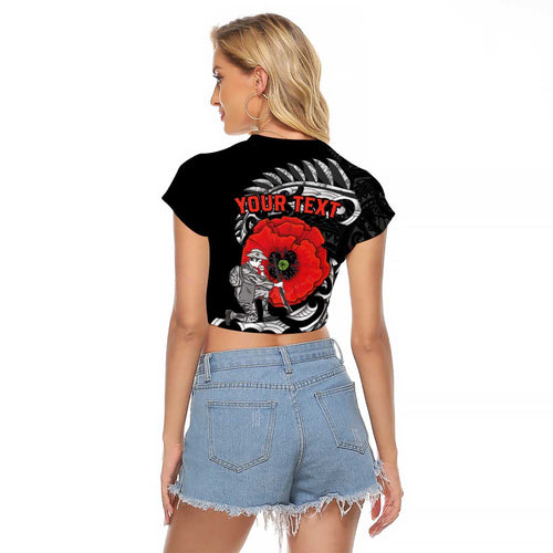 ANZAC Day Aotearoa Silver Fern Maori Personalised Raglan Cropped T Shirt