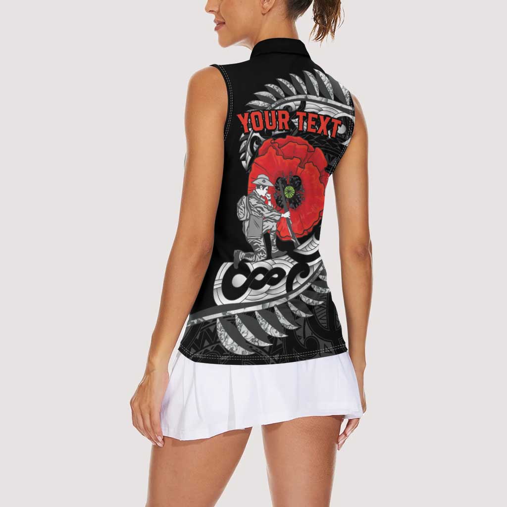 ANZAC Day Aotearoa Silver Fern Maori Personalised Women Sleeveless Polo Shirt