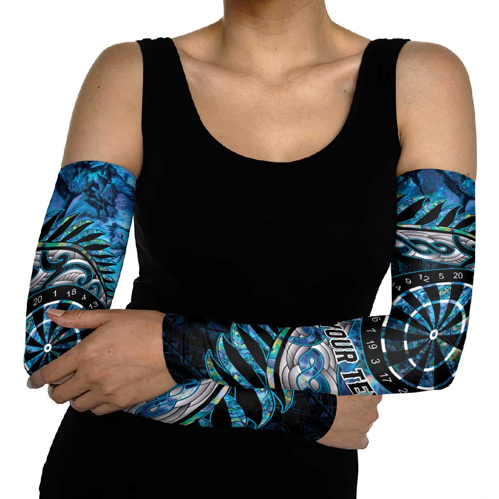 New Zealand Darts Personalised Arm Sleeves Aotearoa Silver Fern Blue Papua Shell Spirit - Aussie Hoodie
