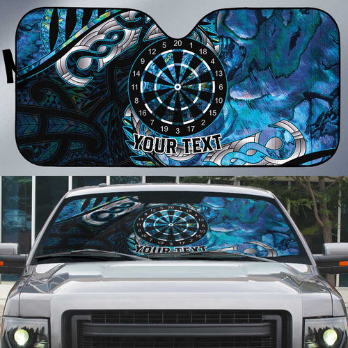 New Zealand Darts Personalised Auto Sun Shade Aotearoa Silver Fern Blue Papua Shell Spirit - Aussie Hoodie