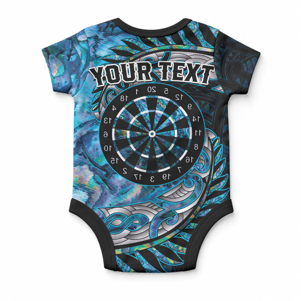 New Zealand Darts Personalised Baby Onesie Aotearoa Silver Fern Blue Papua Shell Spirit