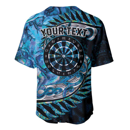 New Zealand Darts Personalised Baseball Jersey Aotearoa Silver Fern Blue Papua Shell Spirit