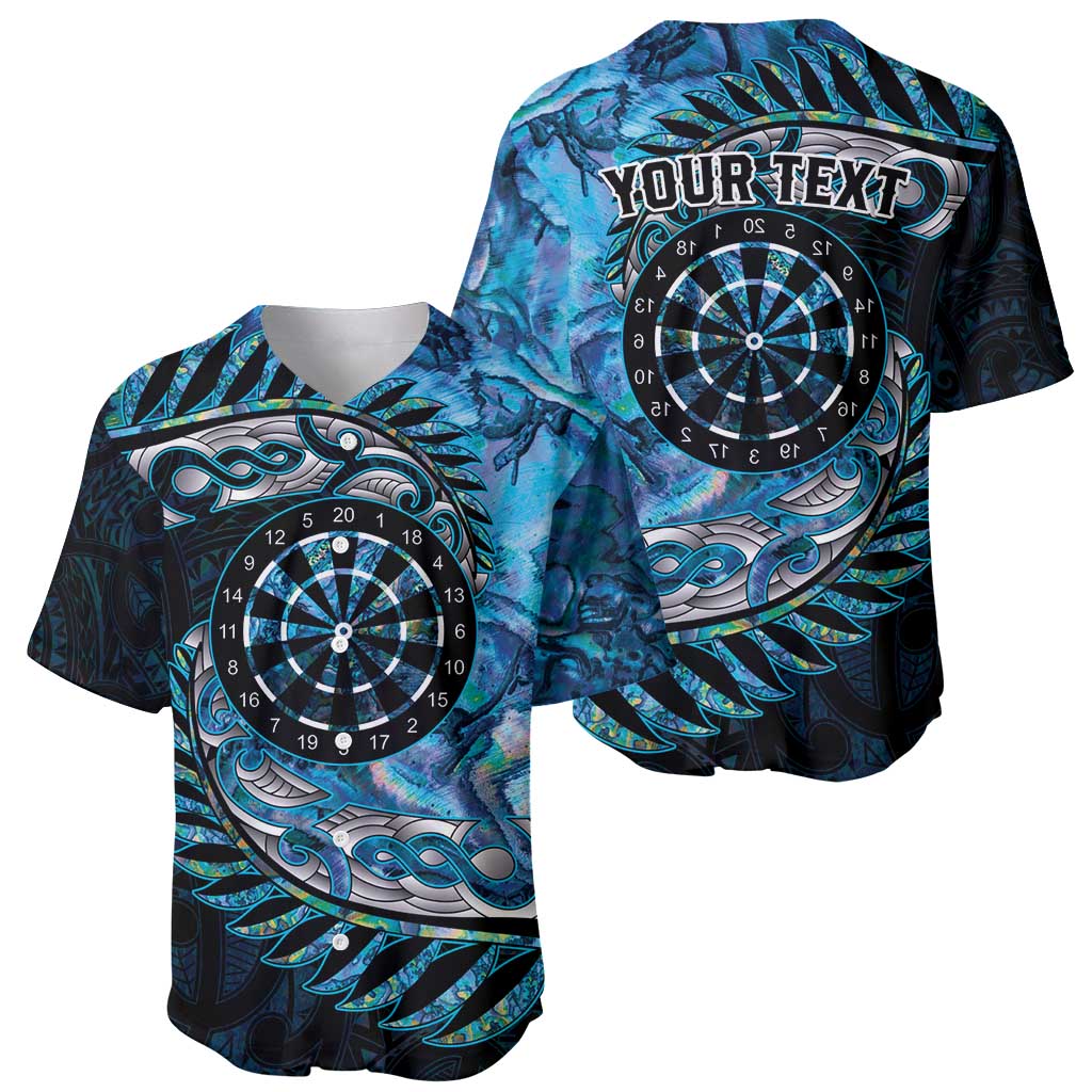 New Zealand Darts Personalised Baseball Jersey Aotearoa Silver Fern Blue Papua Shell Spirit