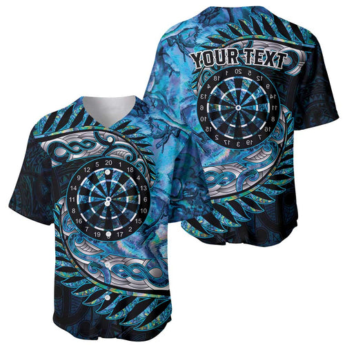 New Zealand Darts Personalised Baseball Jersey Aotearoa Silver Fern Blue Papua Shell Spirit