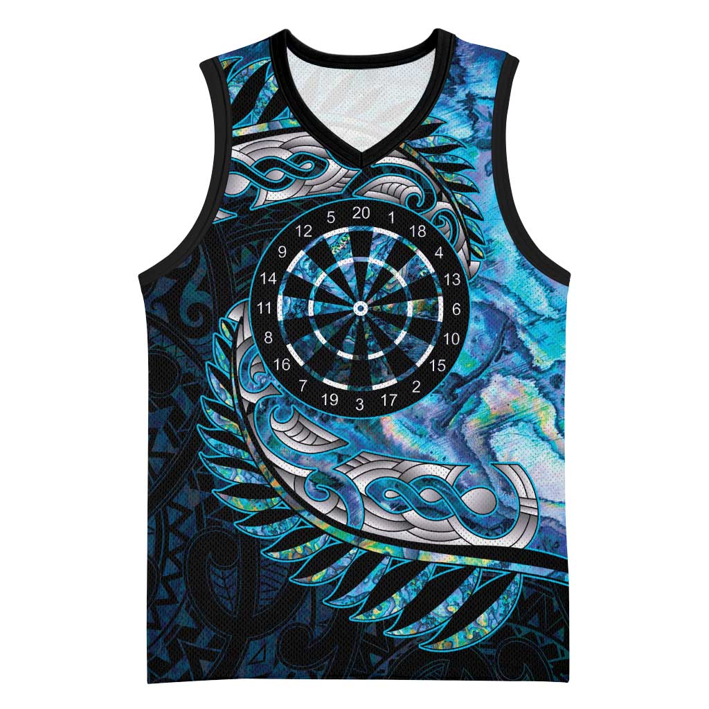 New Zealand Darts Personalised Basketball Jersey Aotearoa Silver Fern Blue Papua Shell Spirit - Aussie Hoodie
