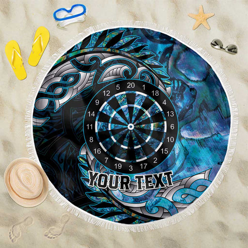 New Zealand Darts Personalised Beach Blanket Aotearoa Silver Fern Blue Papua Shell Spirit