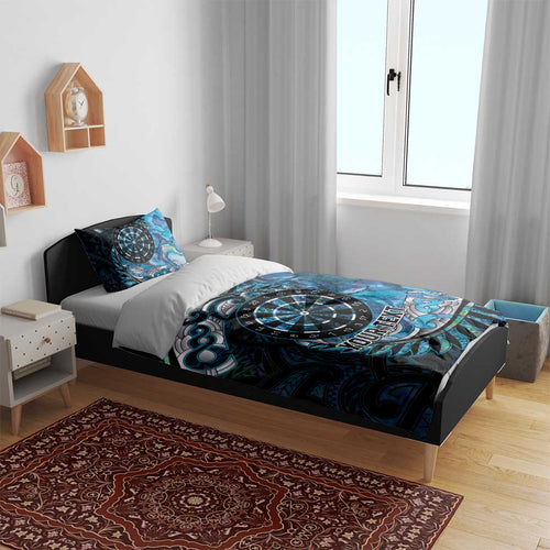 New Zealand Darts Personalised Bedding Set Aotearoa Silver Fern Blue Papua Shell Spirit