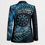 New Zealand Darts Personalised Blazer Aotearoa Silver Fern Blue Papua Shell Spirit - Aussie Hoodie