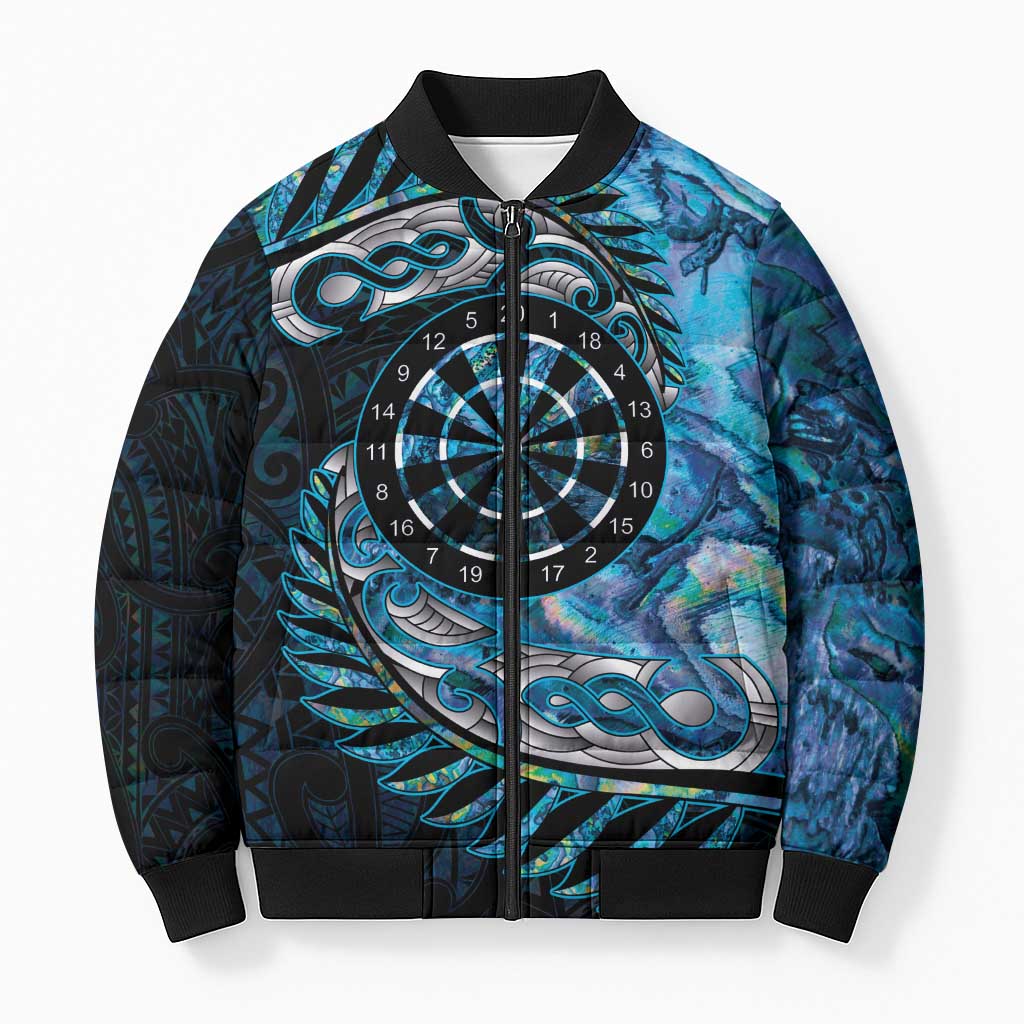 New Zealand Darts Personalised Bomber Puffer Jacket Aotearoa Silver Fern Blue Papua Shell Spirit - Aussie Hoodie