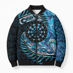 New Zealand Darts Personalised Bomber Puffer Jacket Aotearoa Silver Fern Blue Papua Shell Spirit - Aussie Hoodie