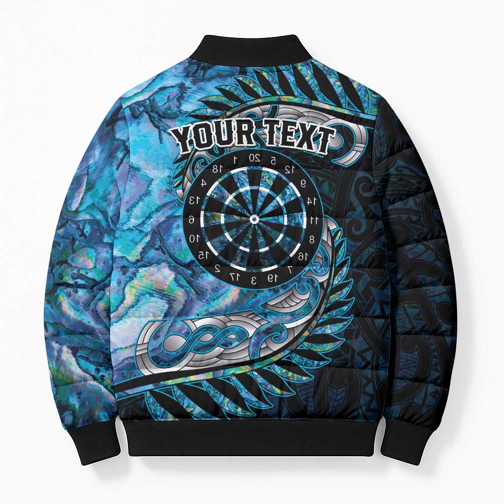 New Zealand Darts Personalised Bomber Puffer Jacket Aotearoa Silver Fern Blue Papua Shell Spirit - Aussie Hoodie