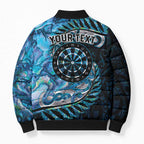 New Zealand Darts Personalised Bomber Puffer Jacket Aotearoa Silver Fern Blue Papua Shell Spirit - Aussie Hoodie