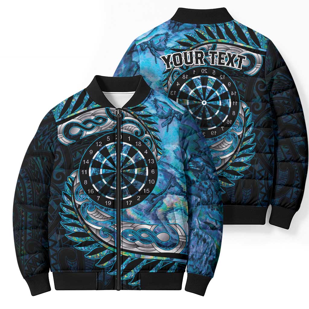 New Zealand Darts Personalised Bomber Puffer Jacket Aotearoa Silver Fern Blue Papua Shell Spirit - Aussie Hoodie