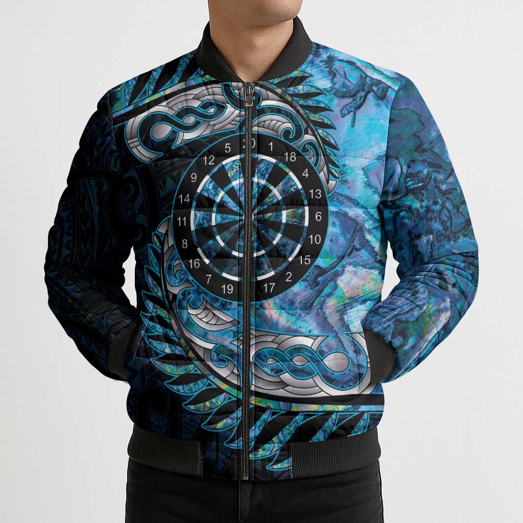 New Zealand Darts Personalised Bomber Puffer Jacket Aotearoa Silver Fern Blue Papua Shell Spirit - Aussie Hoodie